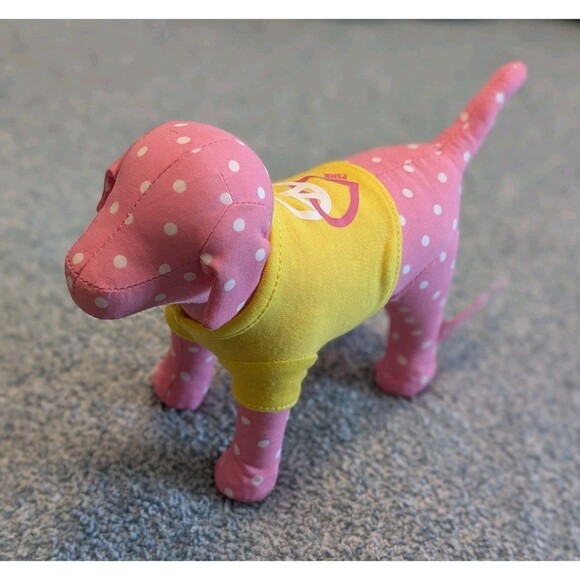 Victoria's Secret Pink Spotted Dog 7” Plush Peace Heart Yellow Shirt 2009 - Picture 6 of 9